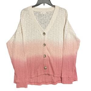 Maurices Women's Size XXL Ivory Pink Rib Knit V Neck Lightweight Cardigan